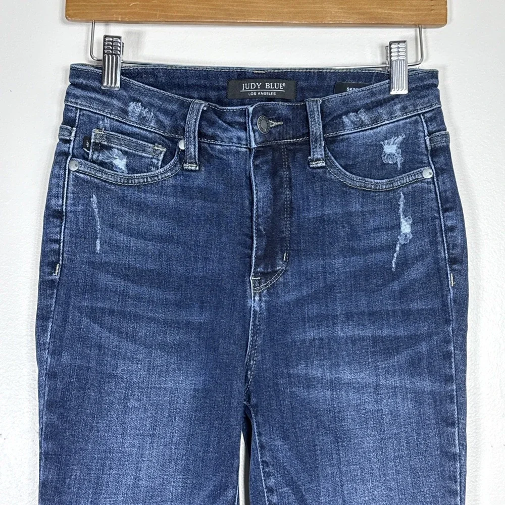 Judy Blue Womens Dark Wash Skinny Fit Jeans Size 3/26 Raw Hem High Rise Stretch